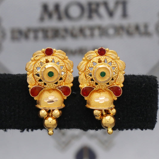 Solid 22k Gold Earrings Stud Handmade Indian Jewelry for Gift, K5467