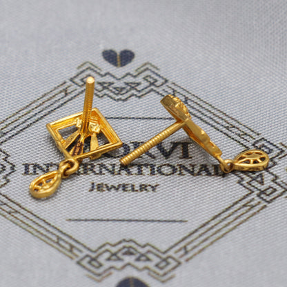 22k Yellow Gold Stud Dangle Earrings , Handmade Yellow gold earrings for women, vintage antique design indian gold earrings jewelry, K5472
