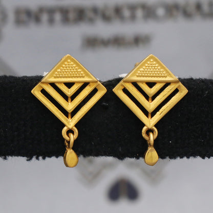 22k Yellow Gold Stud Dangle Earrings , Handmade Yellow gold earrings for women, vintage antique design indian gold earrings jewelry, K5474
