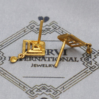 22k Yellow Gold Stud Dangle Earrings , Handmade Yellow gold earrings for women, vintage antique design indian gold earrings jewelry, K5474
