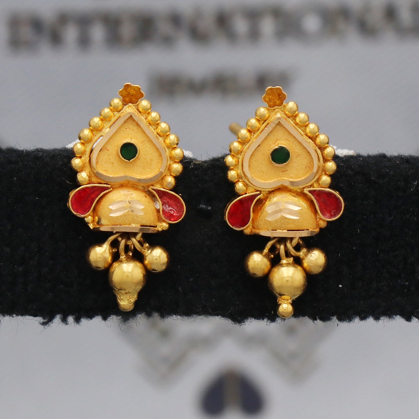 22k Yellow Gold Stud Earrings dangling Beads , Handmade Yellow gold earrings for women, Indian gold earrings jewelry, K5475