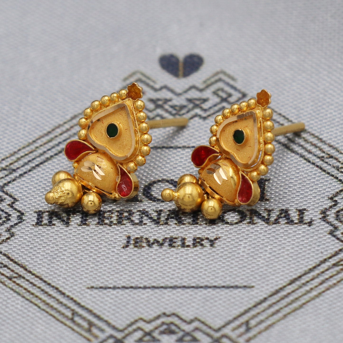 22k Yellow Gold Stud Earrings dangling Beads , Handmade Yellow gold earrings for women, Indian gold earrings jewelry, K5475