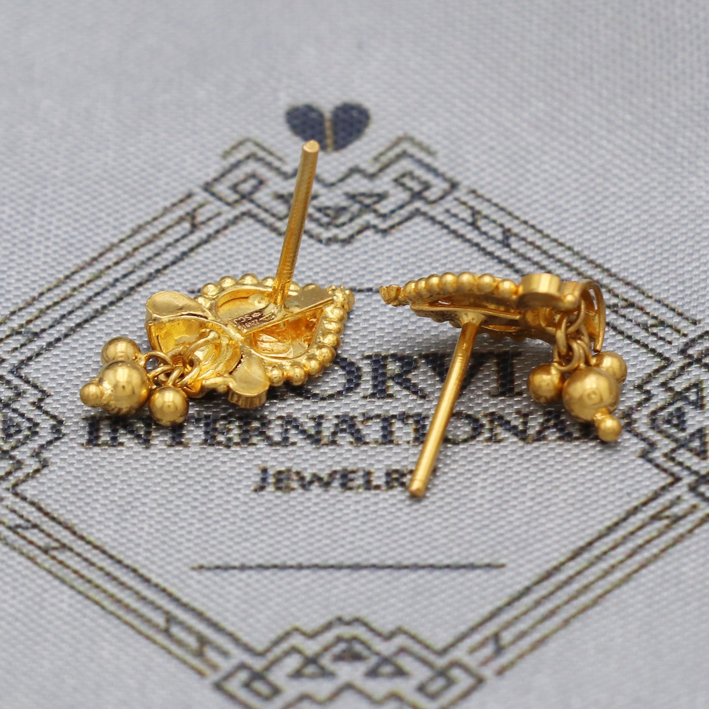 22k Yellow Gold Stud Earrings dangling Beads , Handmade Yellow gold earrings for women, Indian gold earrings jewelry, K5475
