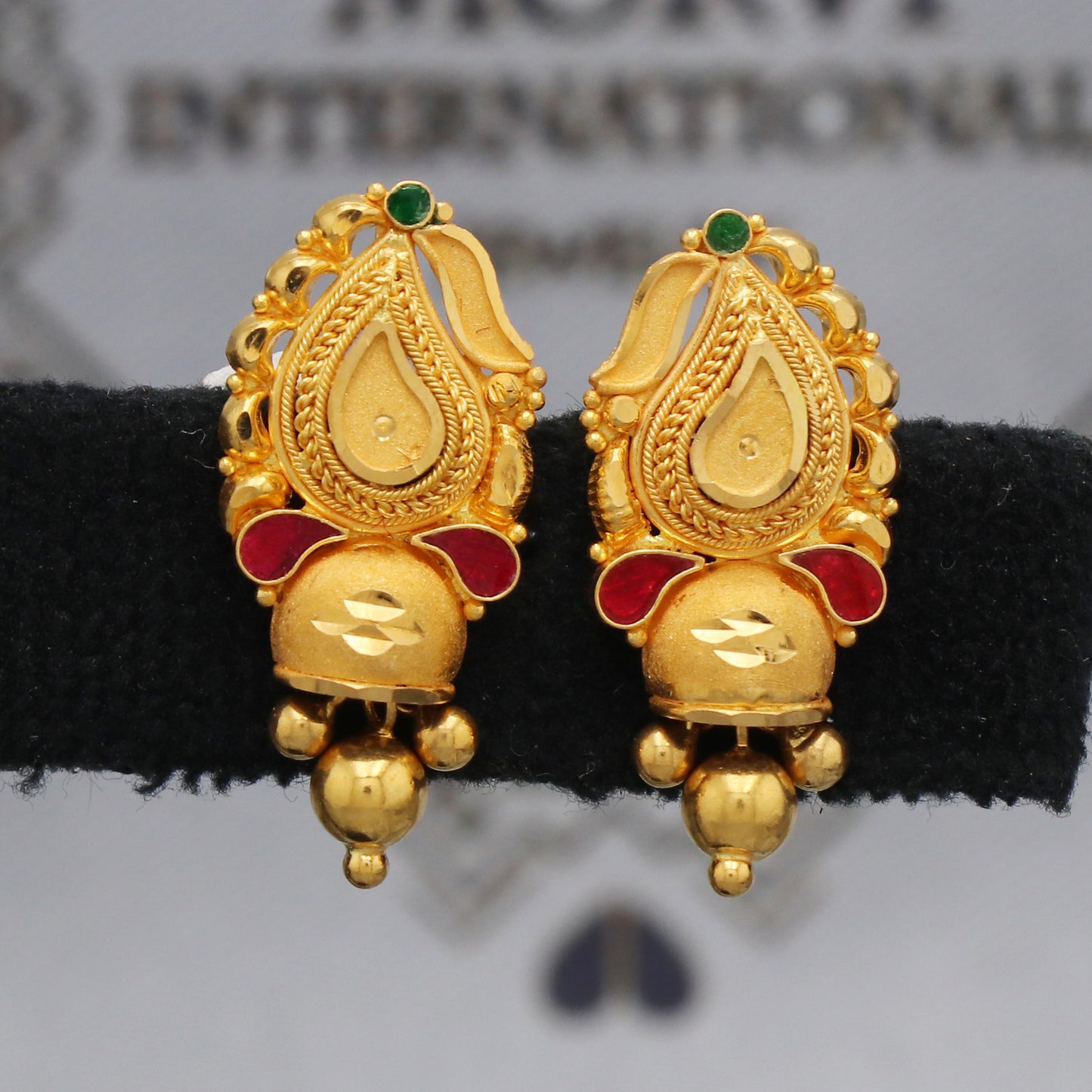 22k Yellow Gold Stud Dangle Earrings , Handmade Yellow gold earrings for women, vintage antique design indian gold earrings jewelry, K5476