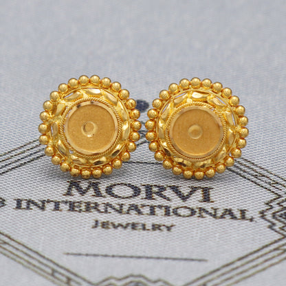 22k Yellow Gold Stud Earrings tops , Handmade Yellow gold earrings for women, vintage antique design indian gold earrings jewelry, K5480