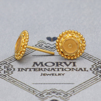 22k Yellow Gold Stud Earrings tops , Handmade Yellow gold earrings for women, vintage antique design indian gold earrings jewelry, K5480