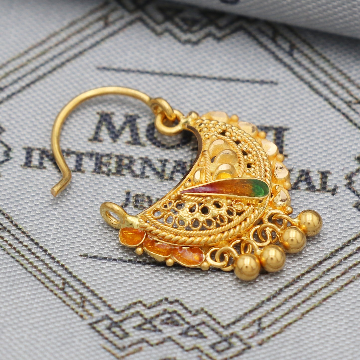 22k real solid gold, wedding nose ring, handmade 22k gold nose ring, indian style nose ring jewelry, K5492