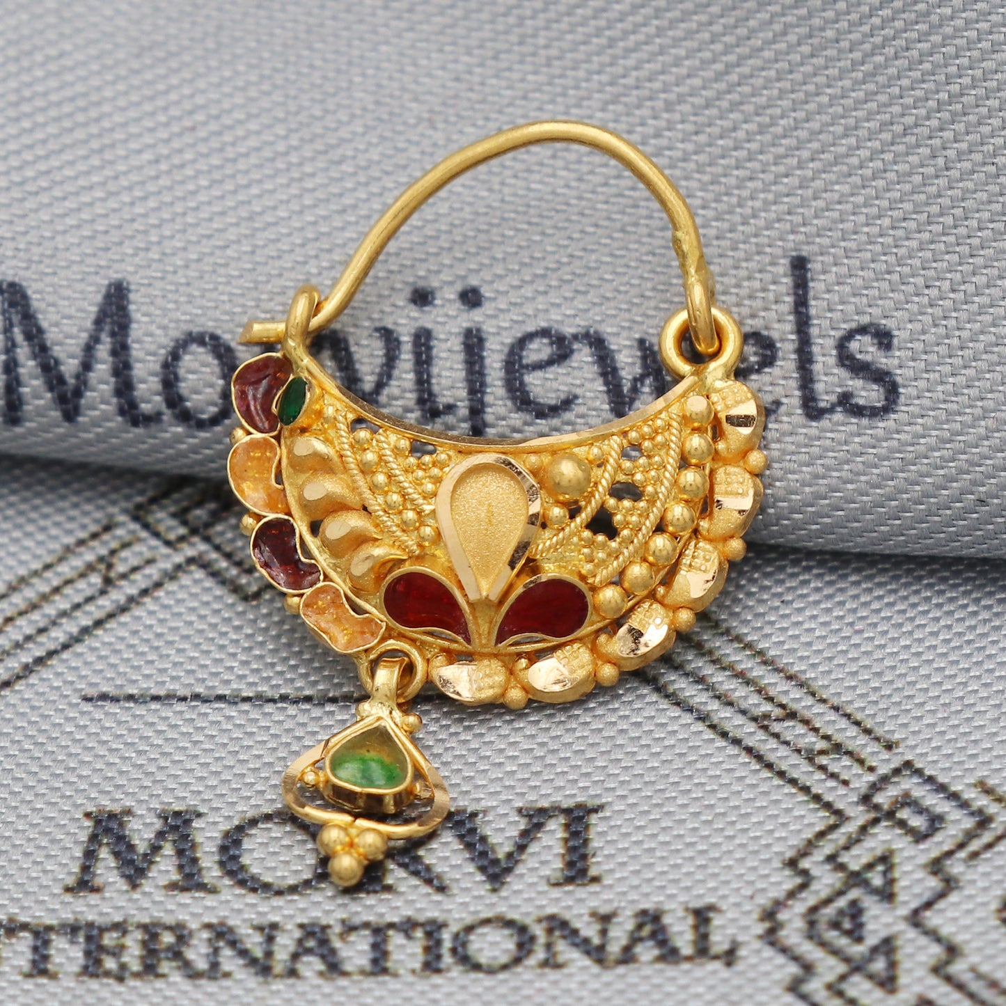 wedding party wear nose ring in 22k real solid gold, K5493