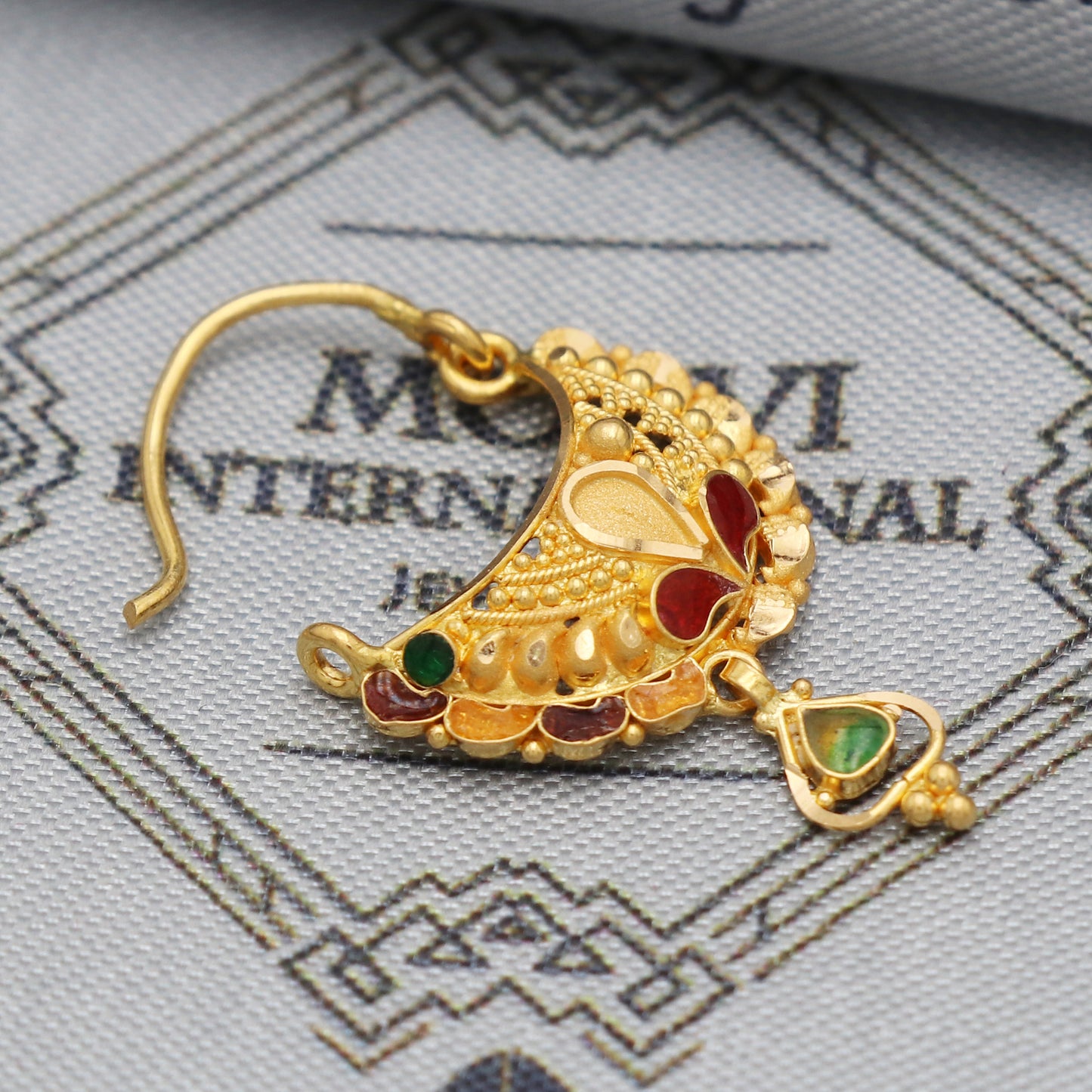 wedding party wear nose ring in 22k real solid gold, K5493