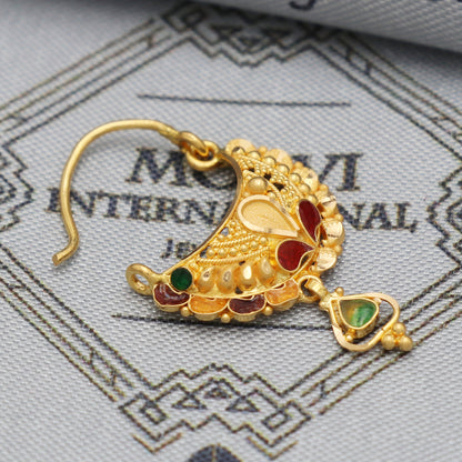 wedding party wear nose ring in 22k real solid gold, K5493