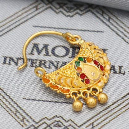 solid 22karat gold ethnic nose ring, wedding indian style pure gold nose ring, K5499
