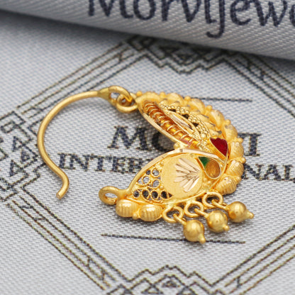 solid 22karat gold ethnic nose ring, indian style wedding nose ring, handmade jewelry, K5500