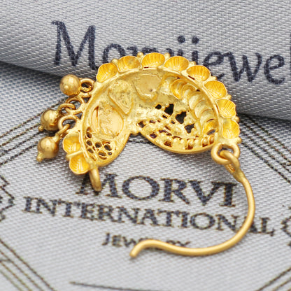 solid 22karat gold ethnic nose ring, indian style wedding nose ring, handmade jewelry, K5500