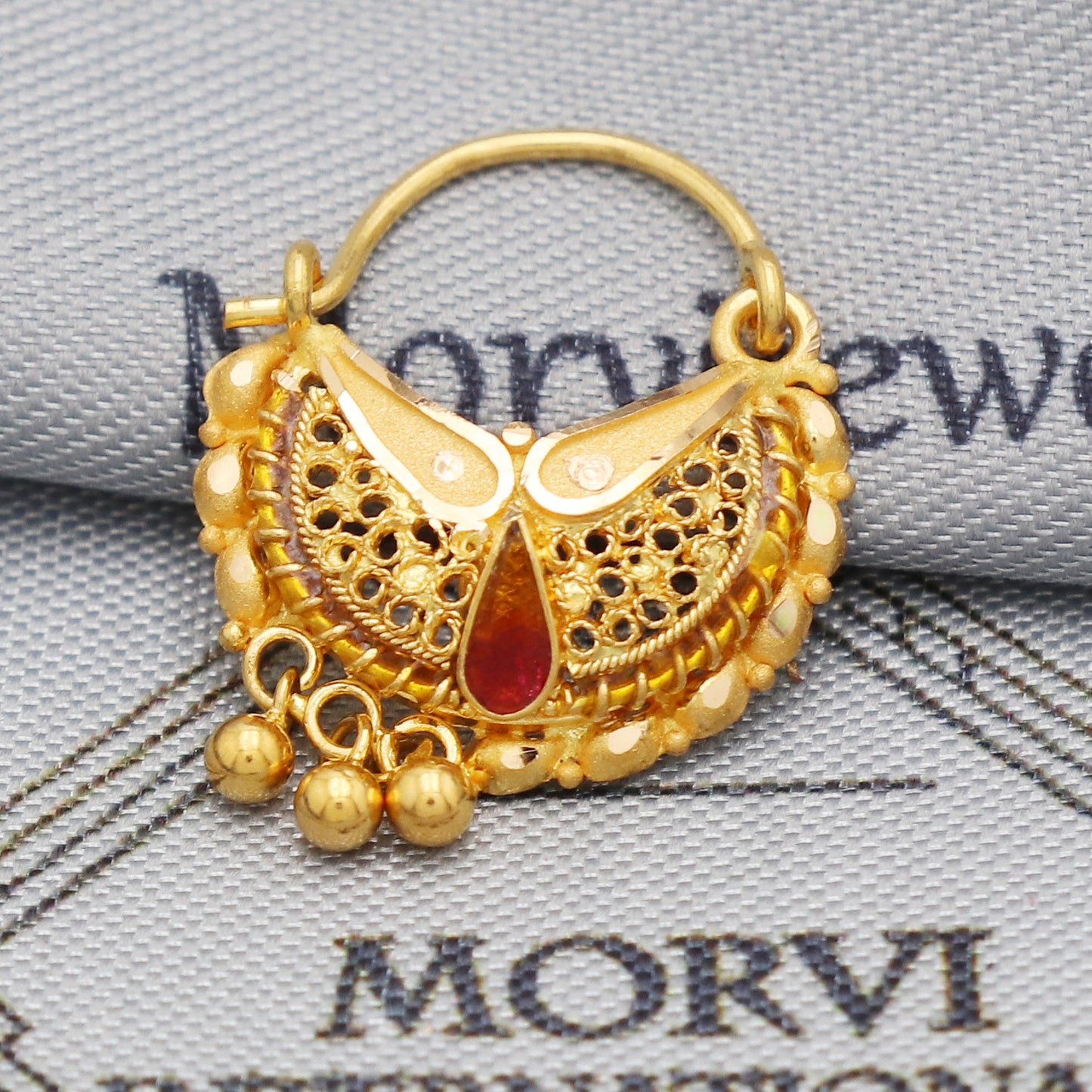 22k Yellow Gold Nose Ring Pin Indian Nath Handmade Jewelry For Gift, K5502