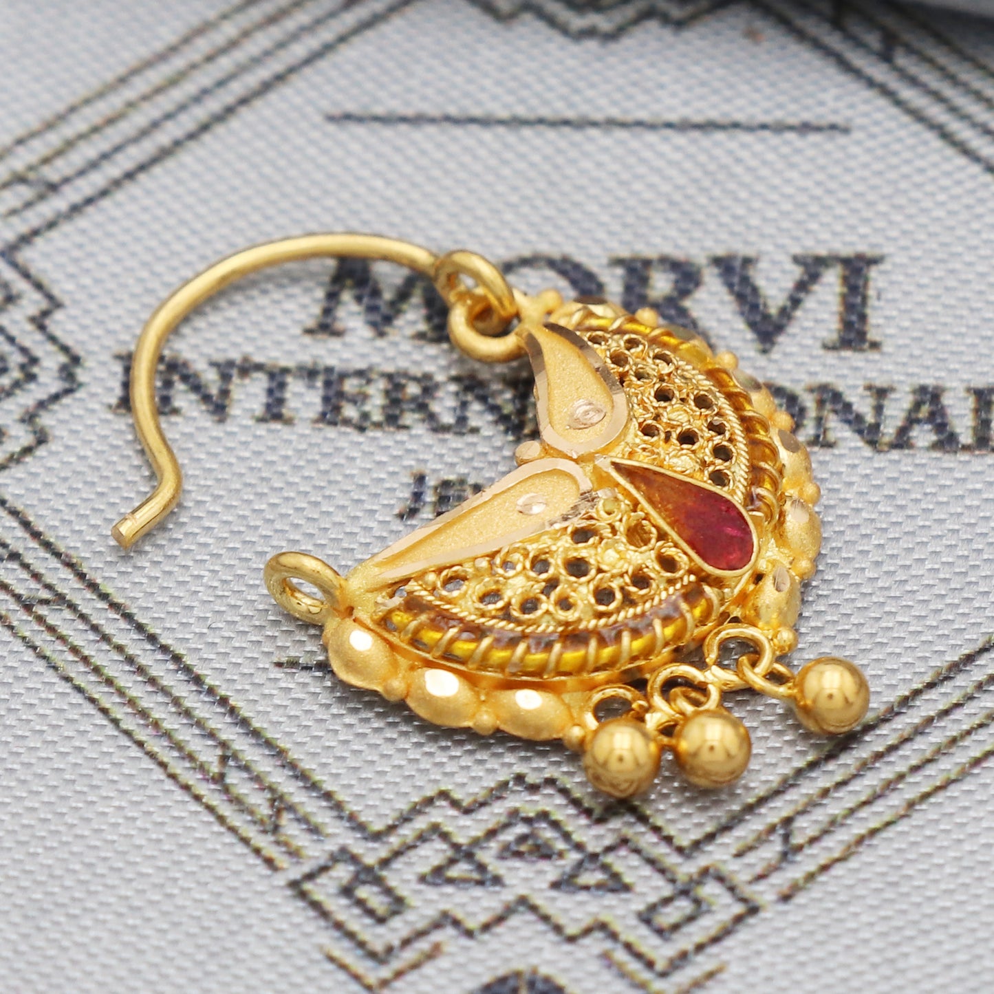 22k Yellow Gold Nose Ring Pin Indian Nath Handmade Jewelry For Gift, K5502