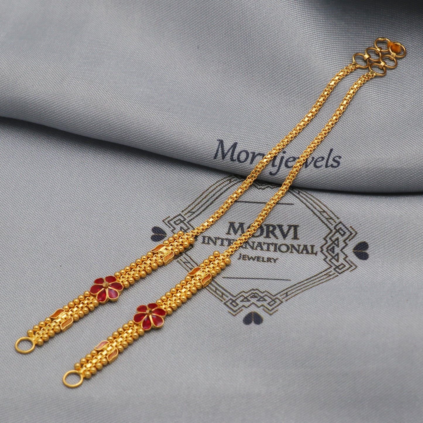 22k Yellow Gold Chain for Earrings, 22kt Handmade Gold Ear Chain for Women, Vintage Antique Design Indian Gold Earrings Jewelry, K5515