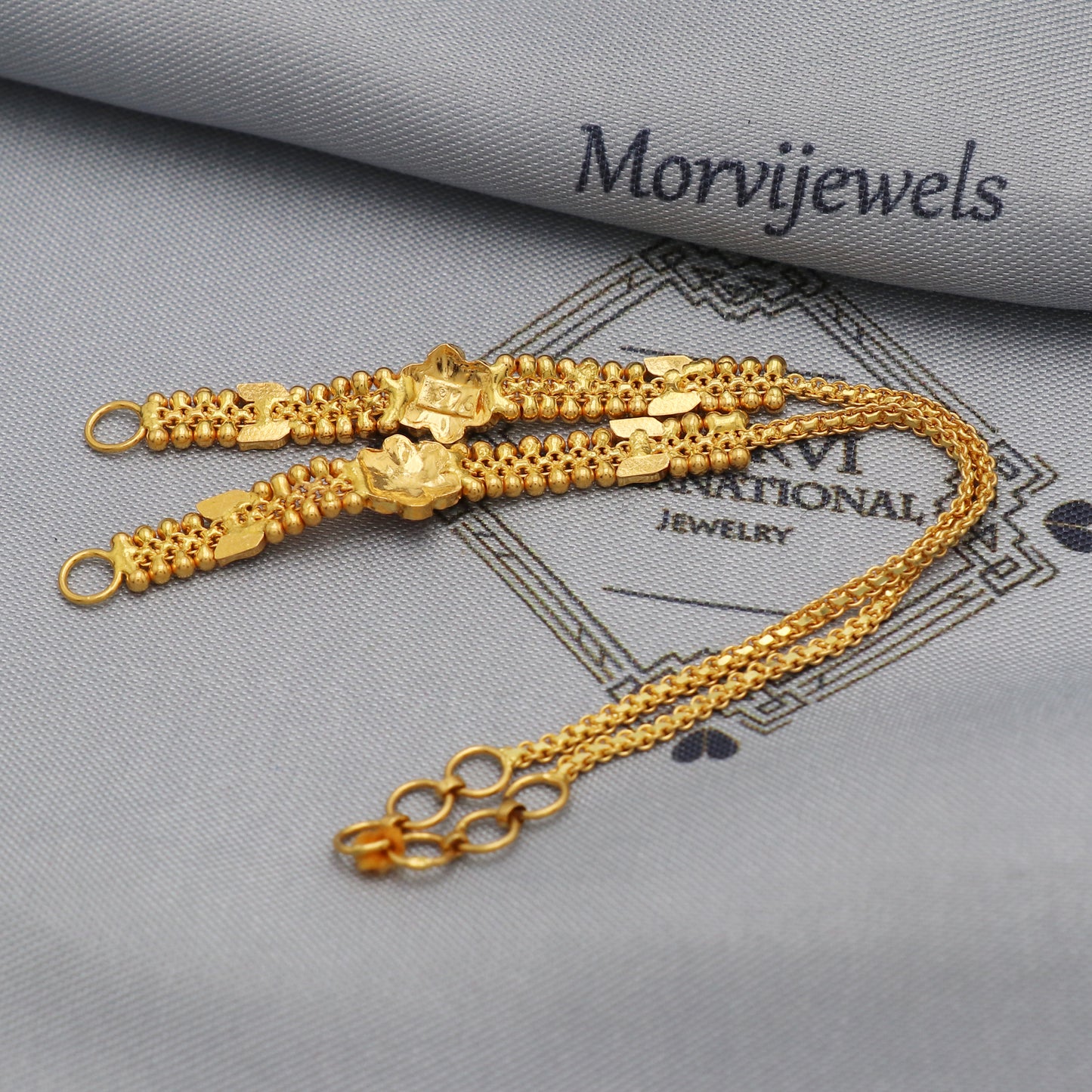 22k Yellow Gold Chain for Earrings, 22kt Handmade Gold Ear Chain for Women, Vintage Antique Design Indian Gold Earrings Jewelry, K5515