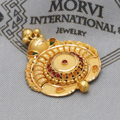 Indian Pendant Handmade 22k Yellow Gold Chain Necklace Jewelry, Pure gold necklace indian gold necklace, gift for wife, K5518