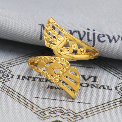 Engraved Vintage Art Carved Gold Ring, Solid 22k Gold Ring, Party Wear Ring