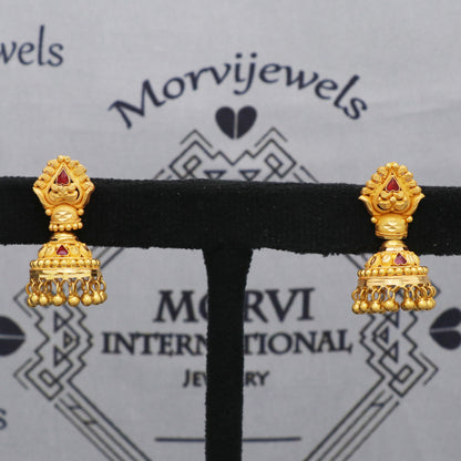 22k Yellow Gold Earrings Jhumki Jhumka Style Dangling Beads For Women Indian Wedding Jewelry, K5601