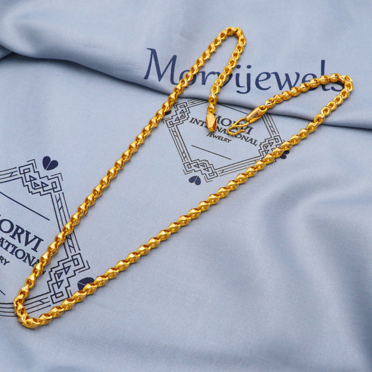 Franco Solid 22k Yellow Gold Chain Necklace, Unique Diamond Cut Gold Necklace Jewelry from India, K5702