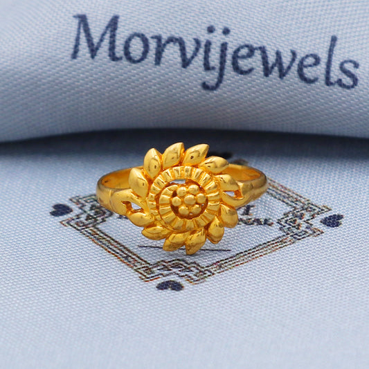 Classic 22k Yellow Gold Ring Size 6 7 8 and All Size, 22k Flower Gold Ring, Indian Gold Ring, K5709