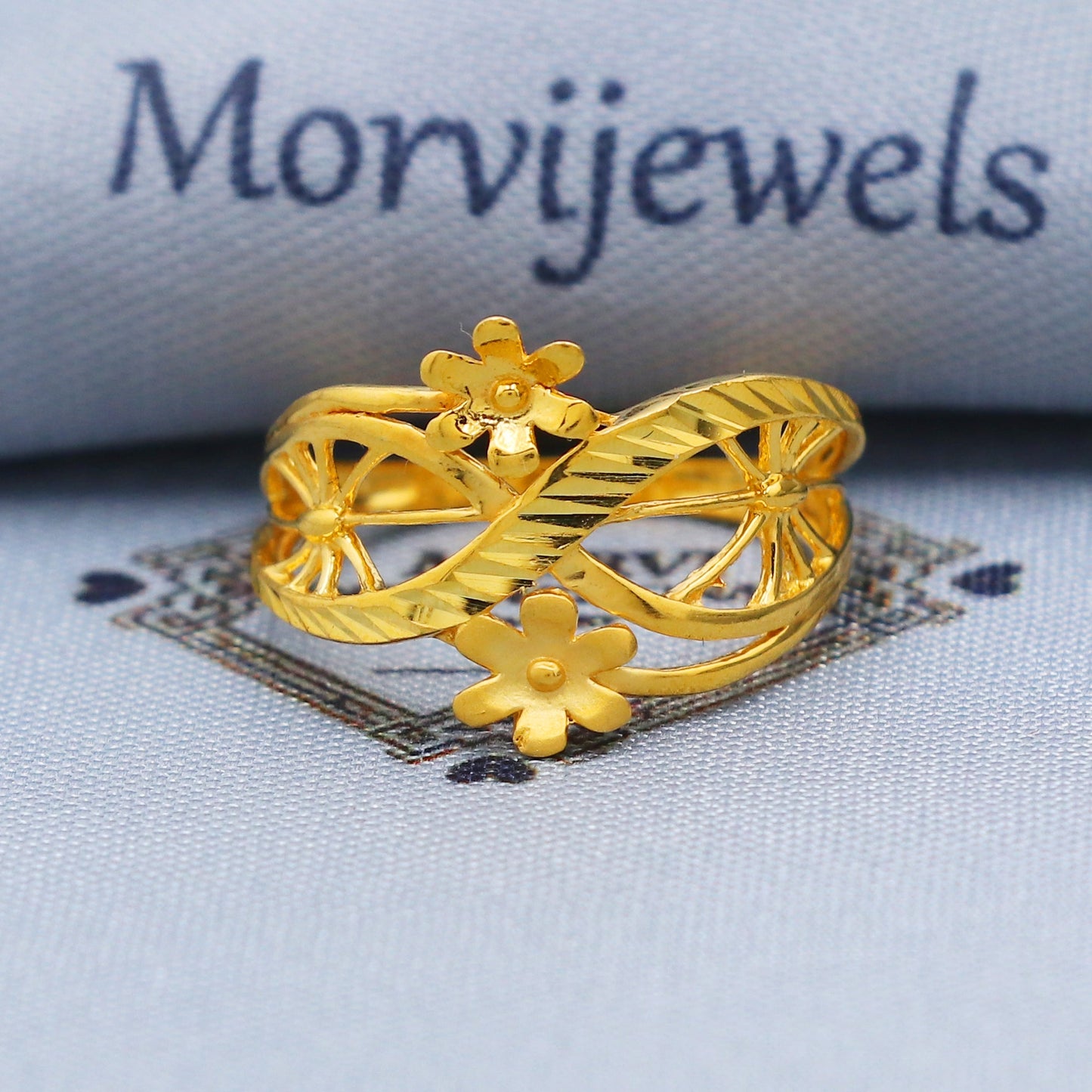 Fine 22k Yellow Gold Ring Size 6 7 8 and All Size, 22k Gold Flower Ring, 22karat Gold Ring, Hand crafted Pure gold ring, K5734