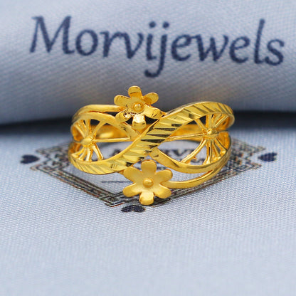 Fine 22k Yellow Gold Ring Size 6 7 8 and All Size, 22k Gold Flower Ring, 22karat Gold Ring, Hand crafted Pure gold ring, K5734