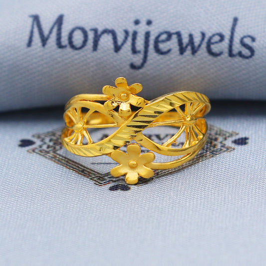 Fine 22k Yellow Gold Ring Size 6 7 8 and All Size, 22k Gold Flower Ring, 22karat Gold Ring, Hand crafted Pure gold ring, K5734