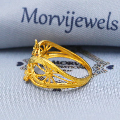 Fine 22k Yellow Gold Ring Size 6 7 8 and All Size, 22k Gold Flower Ring, 22karat Gold Ring, Hand crafted Pure gold ring, K5734