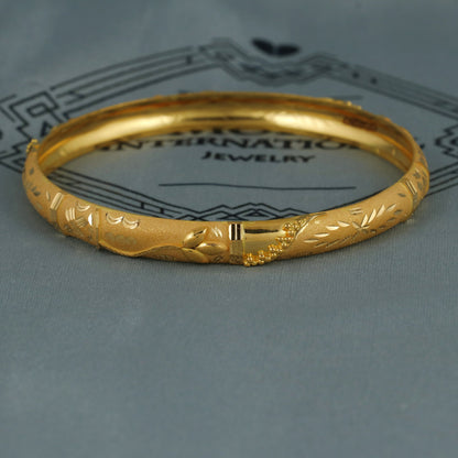18k Gold Bangle Indian Handmade lightweight, wax filled, Single Bangle, all size, Handmade Gold Bangle Floral Design, 18k Jewelry Indian