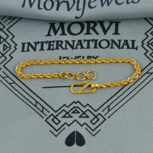 Rope Style Genuine Gold Bracelet for Baby Kids Child, 5 inches Real Gold Chain Bracelet Handmade Jewelry from India, delicate Jewelry, K6720