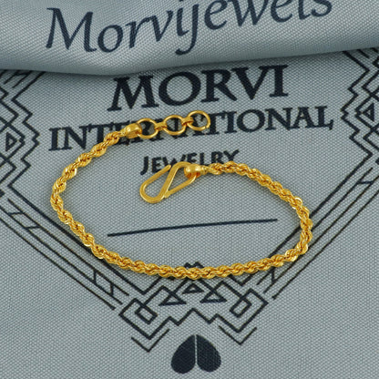 Rope Style Genuine Gold Bracelet for Baby Kids Child, 5 inches Real Gold Chain Bracelet Handmade Jewelry from India, delicate Jewelry, K6720