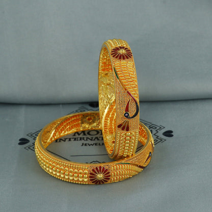 Peacock 18k gold bangle bracelet, Indian gold bangle jewelry, wedding bridal jewelry, K6731