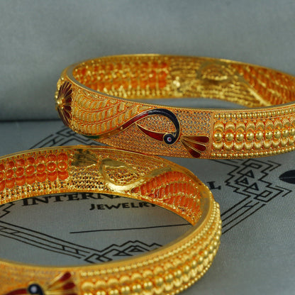 Peacock 18k gold bangle bracelet, Indian gold bangle jewelry, wedding bridal jewelry, K6731