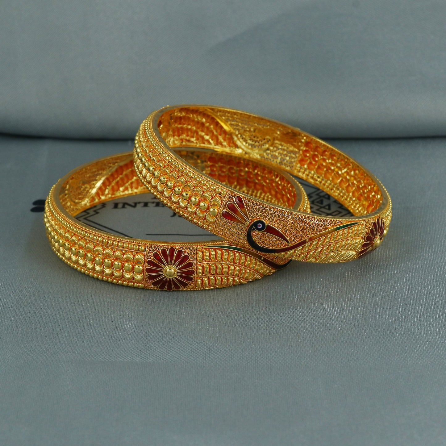 Peacock 18k gold bangle bracelet, Indian gold bangle jewelry, wedding bridal jewelry, K6731