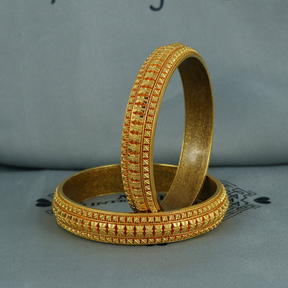 Real 18k gold bangle bracelet, Indian gold bangle jewelry, wedding bridal jewelry, inner wax filled, 13mm floral vintage bangle, K6733A