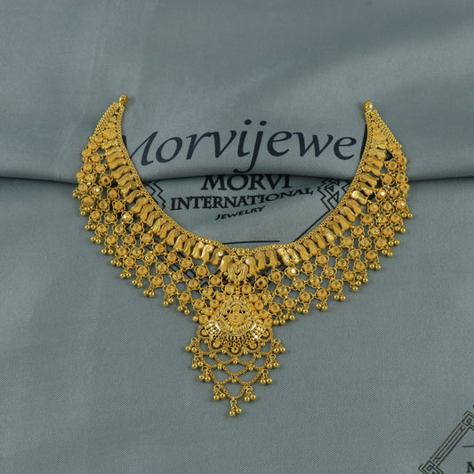 22k Yellow Gold Earrings Necklace set Gift, 22k karat 22kt 22ct Indian Gold Handmade wedding necklace indian Jewelry for gift, K6741