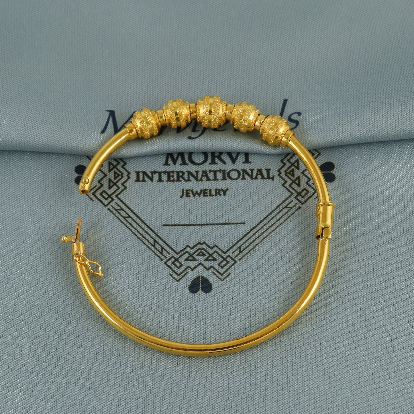 Pure 18k Gold Bangles Indian Handmade ball design, minimalist, openable Oval Bangle Bracelet Wedding women Jewelry, Ball Beads Bracelet