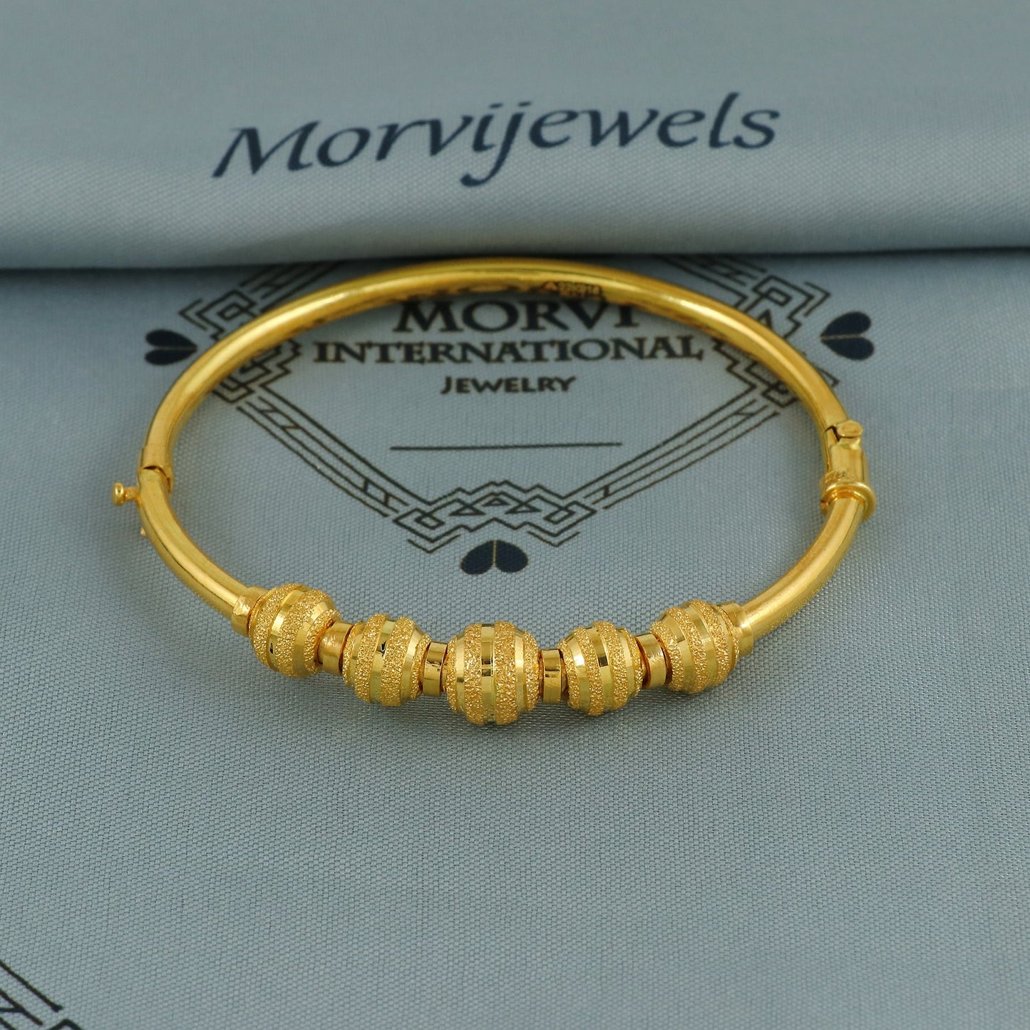 Pure 18k Gold Bangles Indian Handmade ball design, minimalist, openable Oval Bangle Bracelet Wedding women Jewelry, Ball Beads Bracelet