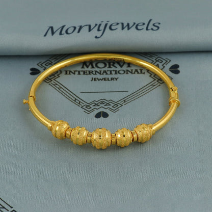 Pure 18k Gold Bangles Indian Handmade ball design, minimalist, openable Oval Bangle Bracelet Wedding women Jewelry, Ball Beads Bracelet