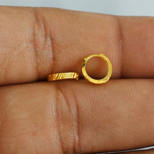 20k Yellow Gold Zig-Zag Hoop Bali Women Cartilage or Baby Earrings Small, Handmade Yellow gold earrings, gift, Real gold earrings