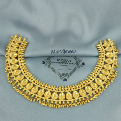 22k Yellow Gold Wedding Necklace Handmade Jewelry, 22kt Indian Gold Jewelry, K7158