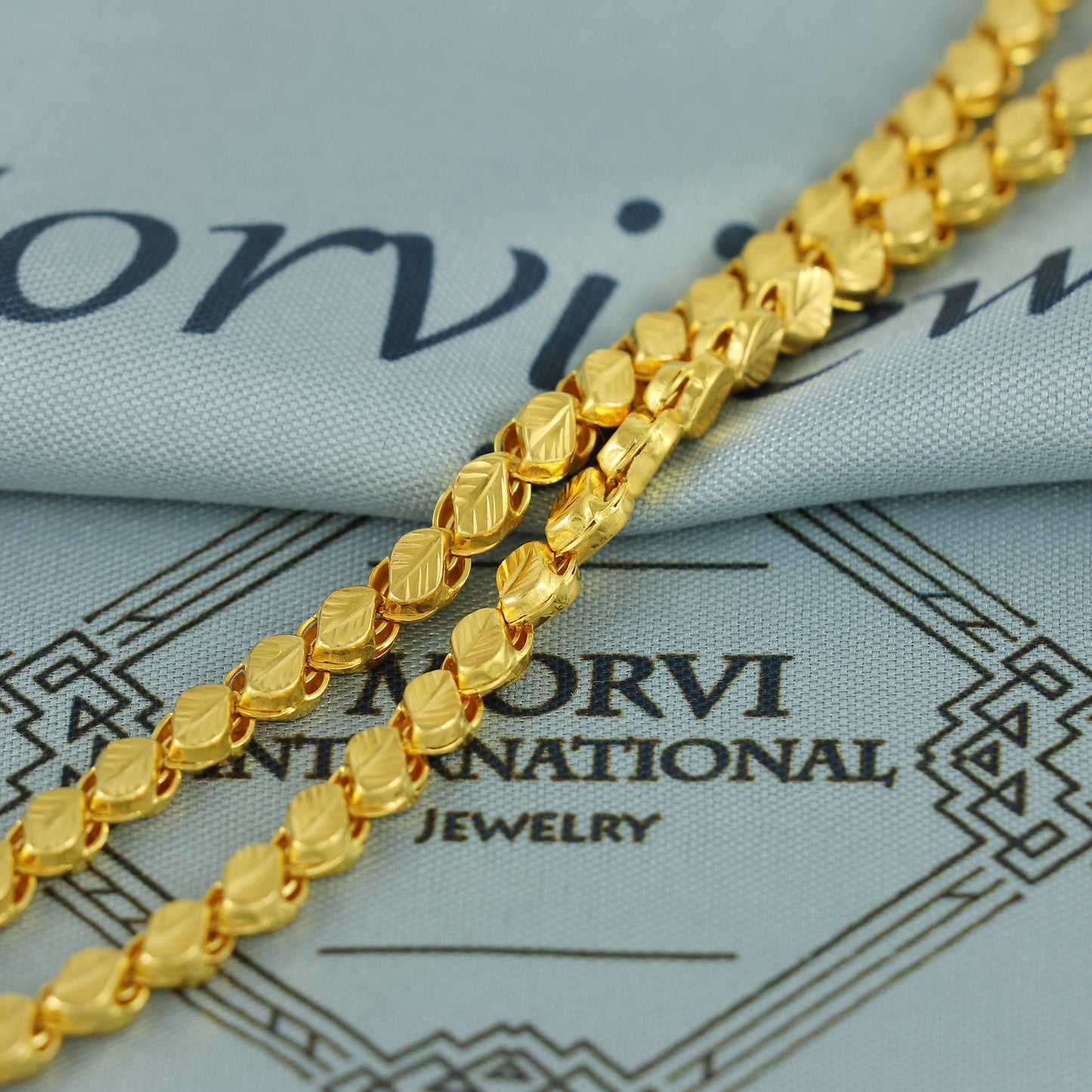 Solid 22k Yellow Gold Pure Gold Necklace Leaf Chain Jewelry, Indian Handmade Flat Leaf Necklace Jewelry, Vintage Style Gold Chain, , K7159