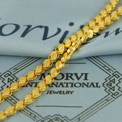 Solid 22k Yellow Gold Pure Gold Necklace Leaf Chain Jewelry, Indian Handmade Flat Leaf Necklace Jewelry, Vintage Style Gold Chain, , K7159