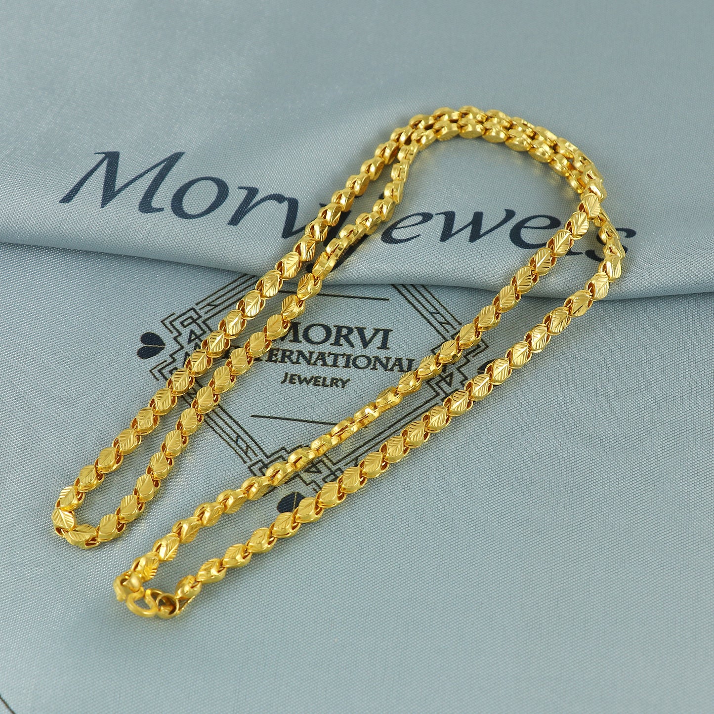 Solid 22k Yellow Gold Pure Gold Necklace Leaf Chain Jewelry, Indian Handmade Flat Leaf Necklace Jewelry, Vintage Style Gold Chain, , K7159