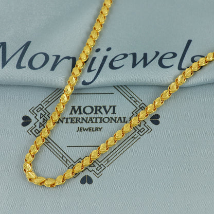 Solid 22k Yellow Gold Pure Gold Necklace Leaf Chain Jewelry, Indian Handmade Flat Leaf Necklace Jewelry, Vintage Style Gold Chain, , K7160