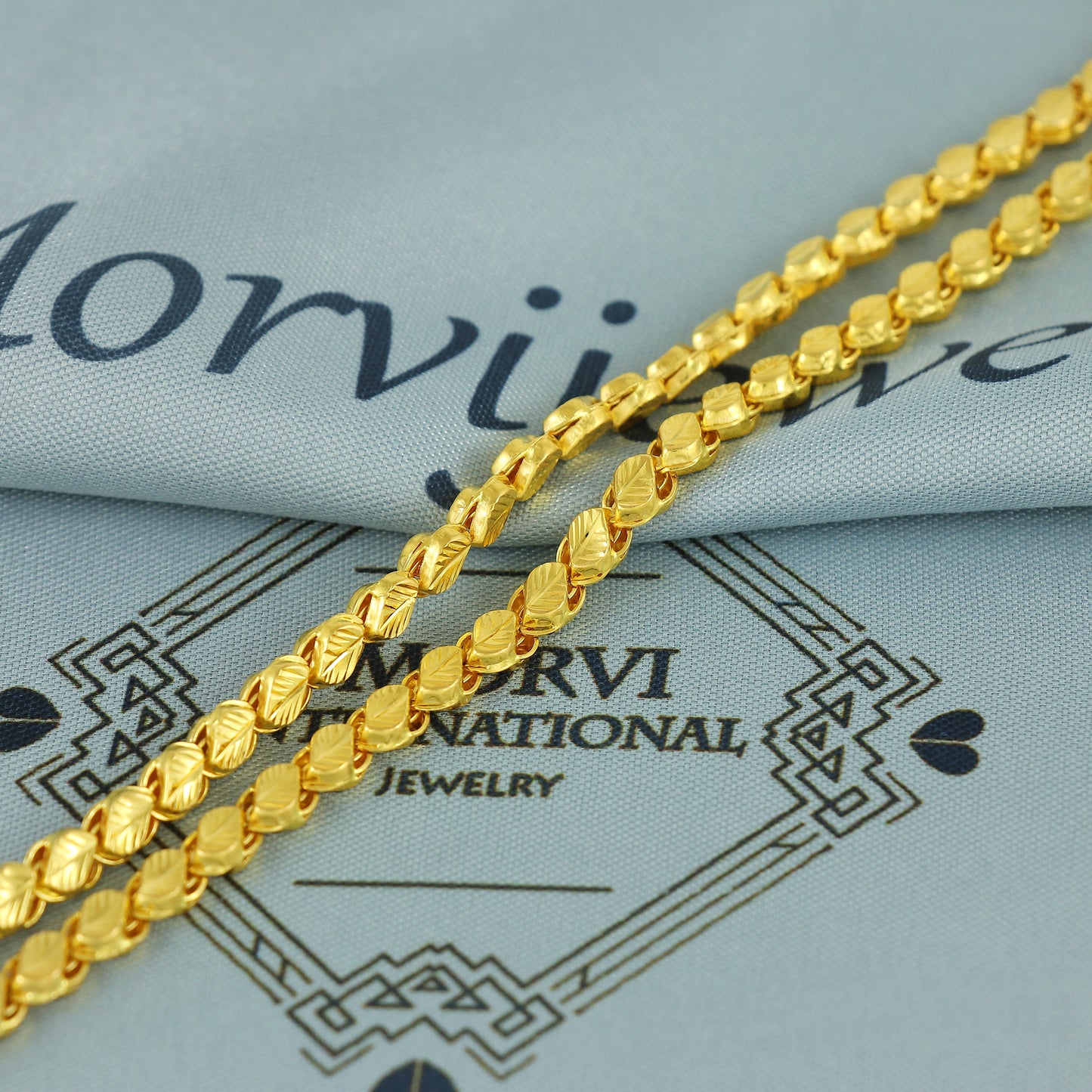 Solid 22k Yellow Gold Pure Gold Necklace Leaf Chain Jewelry, Indian Handmade Flat Leaf Necklace Jewelry, Vintage Style Gold Chain, , K7160