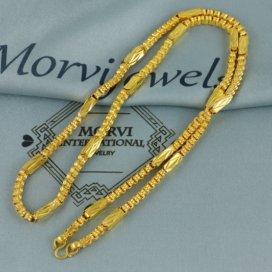 Solid 22k Yellow Gold Pure Gold Necklace Chain Jewelry, Indian Handmade Square Necklace Jewelry, Vintage Style Gold Chain, , K7161
