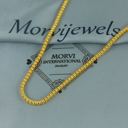 Solid 22k Yellow Gold Pure Gold Necklace Chain Jewelry, Indian Handmade Rolo Necklace Jewelry, Vintage Style Gold Chain, , K7162